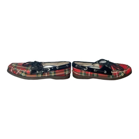 Sperry Women's Red Multi Plaid Tartan Boat Shoes Black Patent Leather 7.5M - Picture 5 of 10